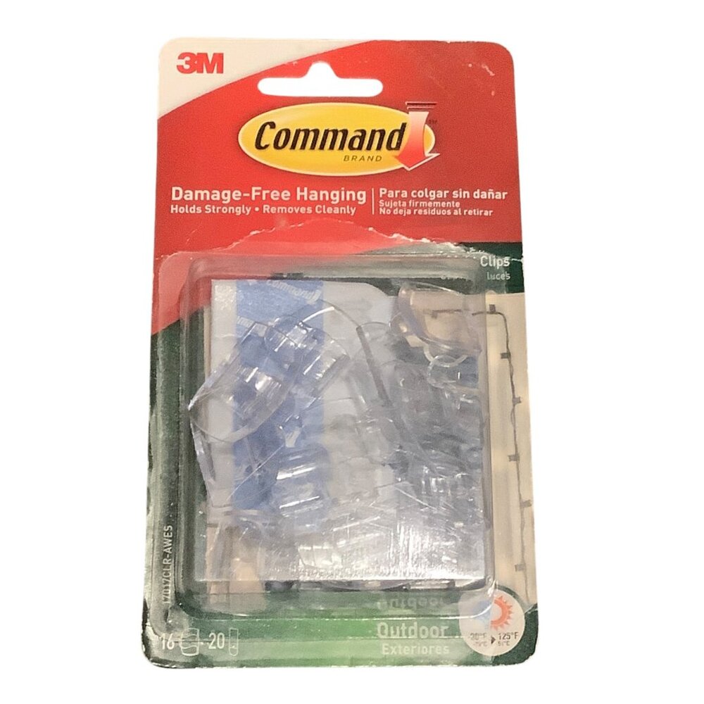3M Command Outdoor‎ Light Clips With 20 Strips Damage-Free Hanging Clear NEW